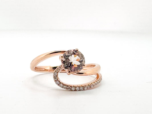 14K, rose gold, Morganite and diamond fashion ring.