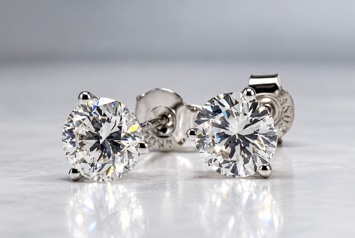14K, White gold, 4.00 carat toal weight, lab grown diamond stud earrings. IGI certified
