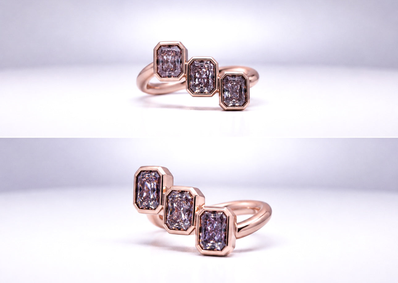 14K, Rose gold, natural Fancy purple pink, angled fashion ring. VS1