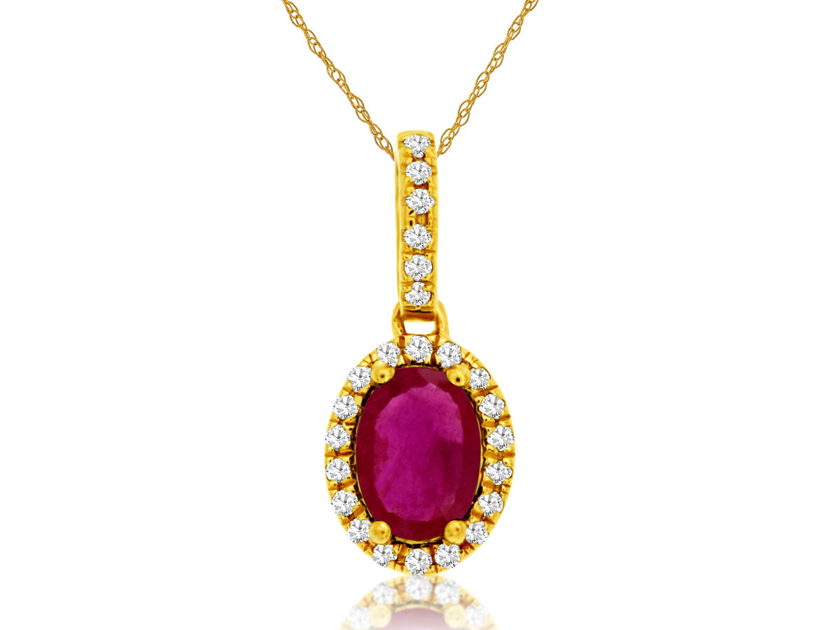14k, Yellow Gold, .90 carat Ruby, .12 carat total weight, Ruby & Diamond Necklace