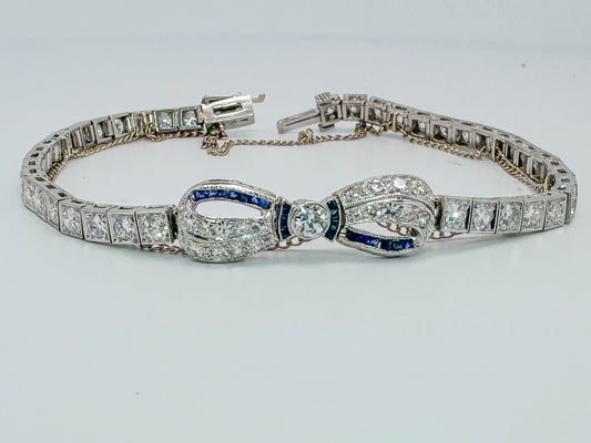 Platinum Black Starr and Frost VINTAGE  sapphire and diamond tennis bracelet ART DECO!