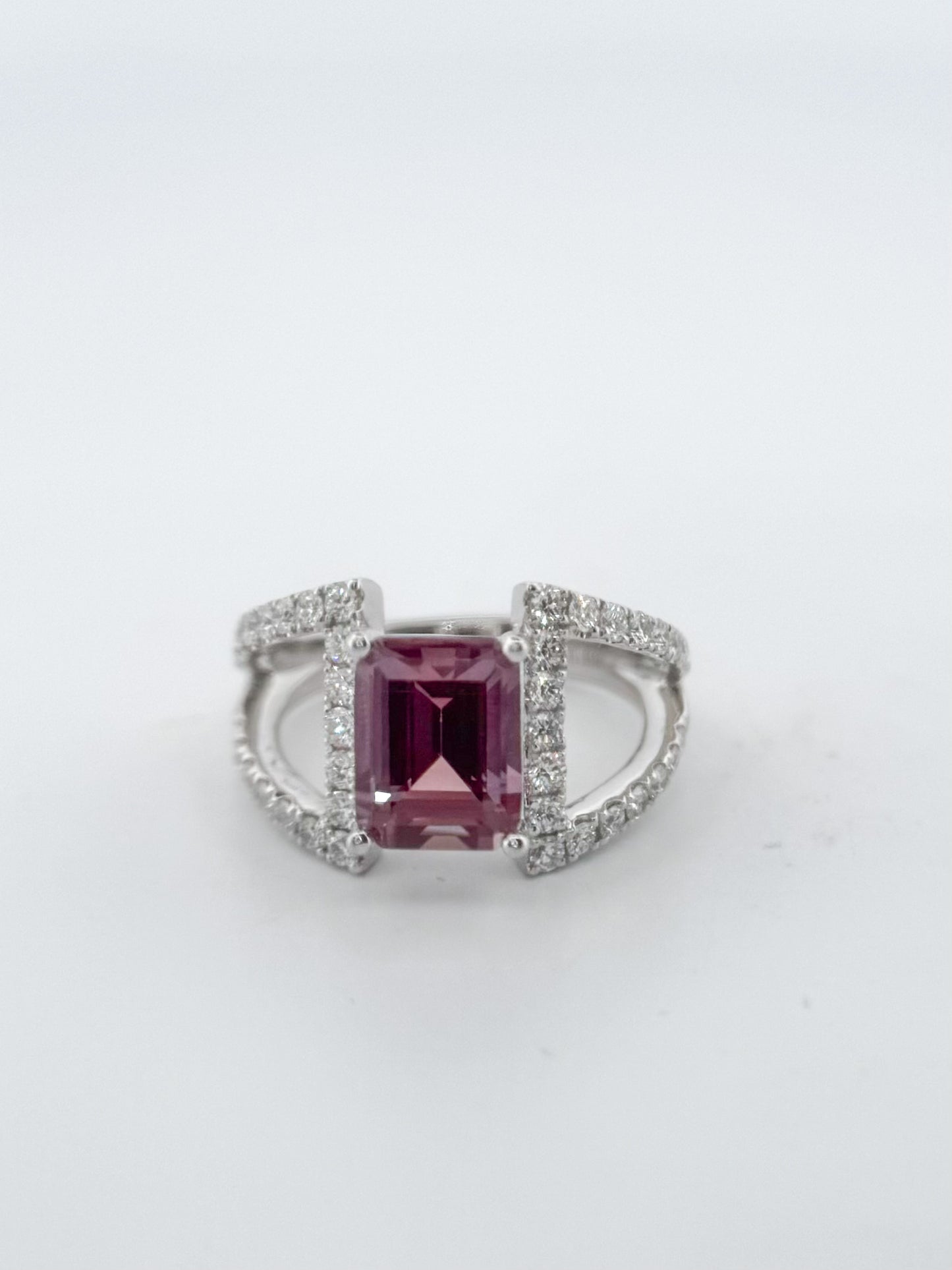Platinum .74 carats of natural side diamonds. 2.82 carat, emerald cut  created alexandrite.