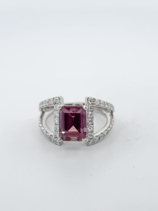 Platinum .74 carats of natural side diamonds. 2.82 carat, emerald cut  created alexandrite.
