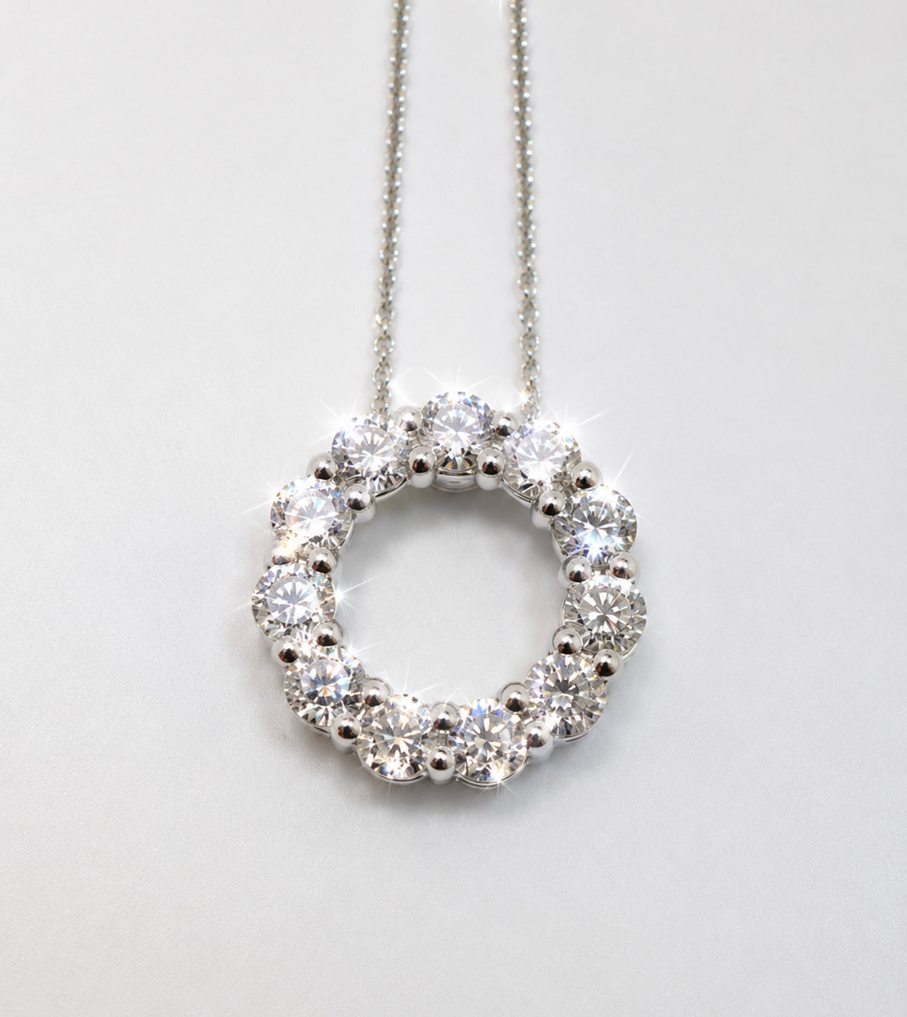 14K, White gold, lab grown diamond circle penant. 1.00 carat total weight.