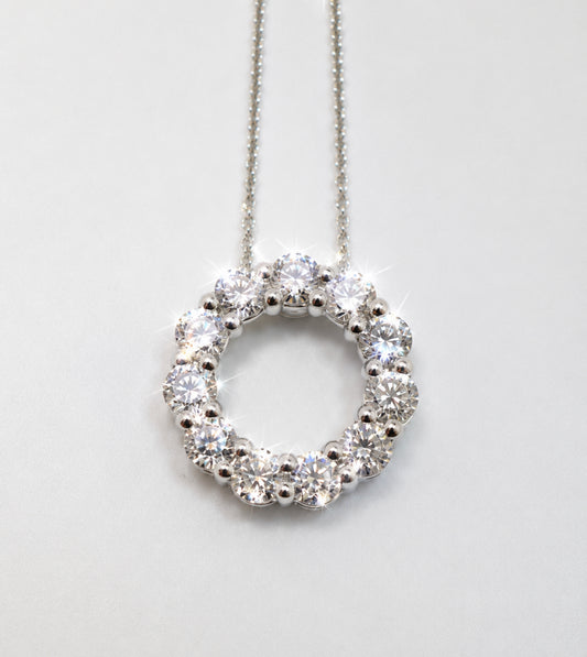 14K, White gold, lab grown diamond circle penant. 1.00 carat total weight.