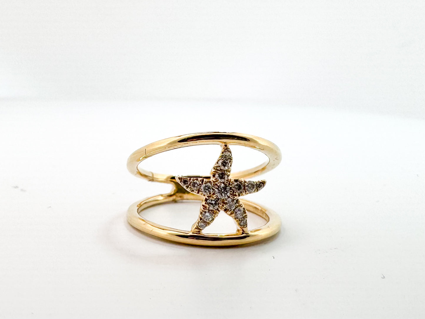 14k, yellow gold, natural diamond star fish fashion ring