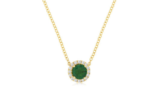 14k, Yellow Gold, .45 carat Emerald, .10 carat total weight, Emerald & Diamond Necklace