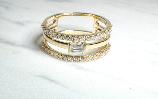 14k yellow gold.45 ctw diamond three band  fashion ring