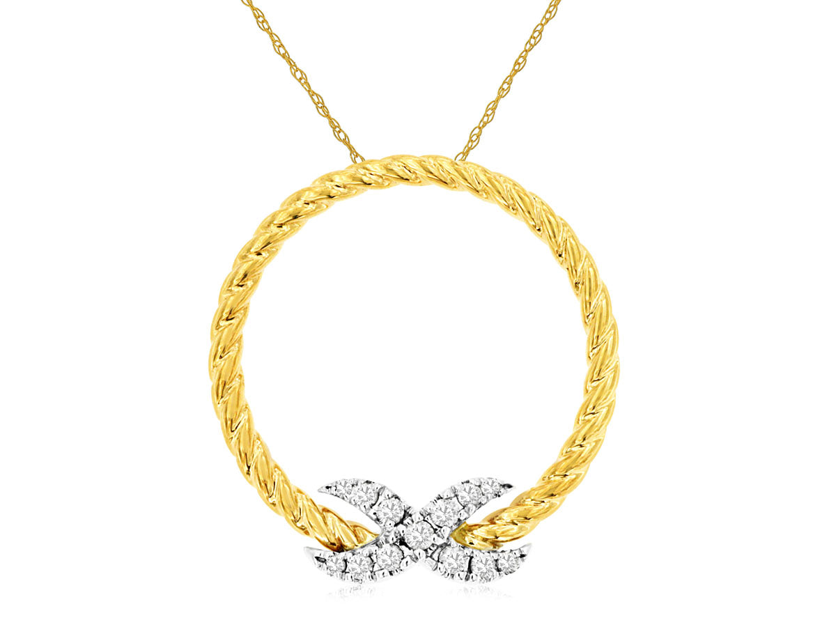 14k, two tone diamond, circle pedant.