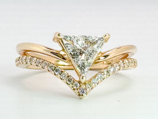 14k yellow gold natural .52 carat trillion diamond set with .16 side damonds