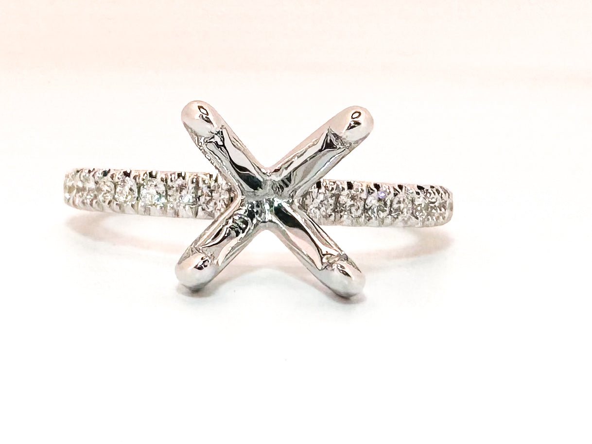 14K, White gold, .25 diamond total weight, semi mount foe 8mm stone