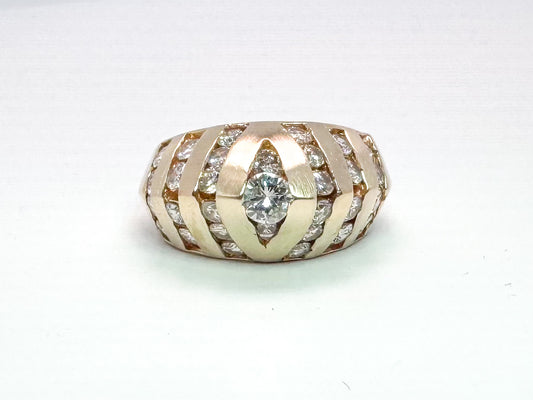 14k yellow gold estate diamond domed ring. 1.00 carat total weight.