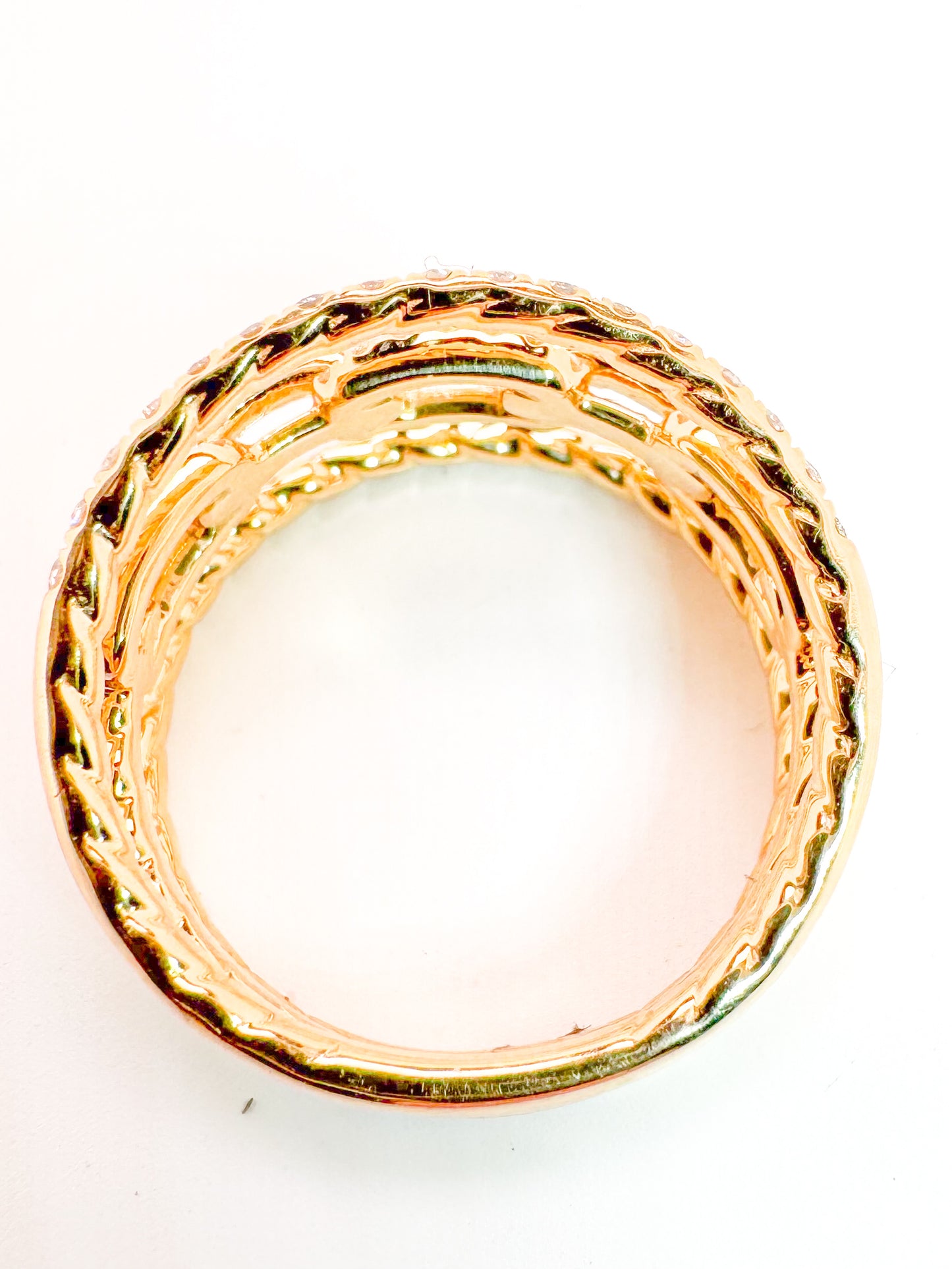14K,Yellow gold three band link diamond ring. .51 diamond total weight