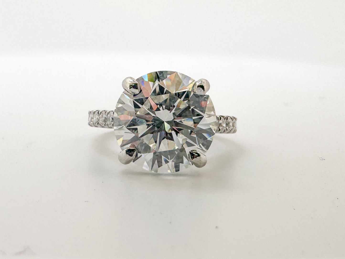 Platinum 7.01 VS2 G Ideal cut round brilliant set with .43 side diamonds GIA CERTIFIED