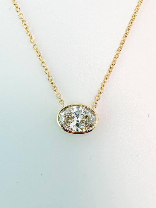 14K Yellow gold 1.07 carat lab grown oval solitaire pendant SI2 G