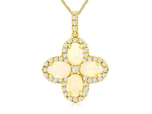14k, Yellow Gold, 1.25 carat Opal, .40 carat total weight, Opal & Diamond Necklace