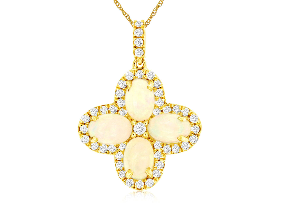 14k, Yellow Gold, 1.25 carat Opal, .40 carat total weight, Opal & Diamond Necklace
