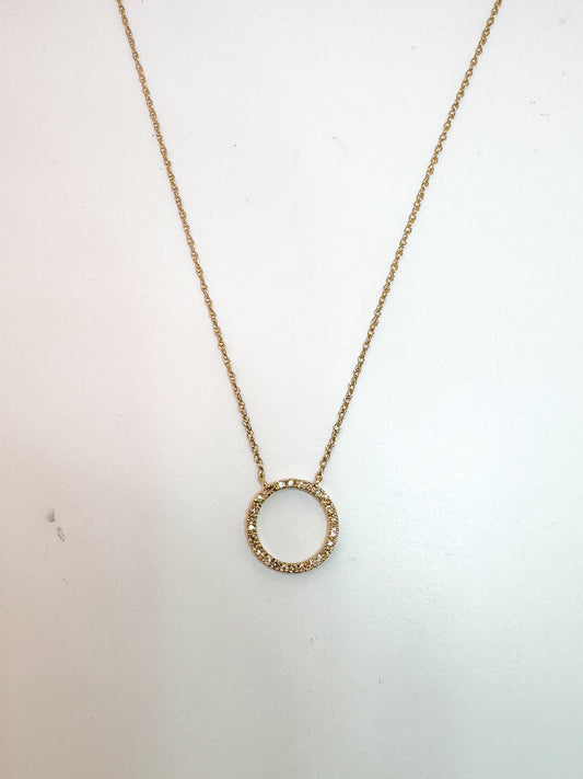 10K,Yellow gold, .10 diamond total weight, open circle pendant.