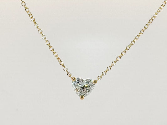 14k, yellow gold, .72 carat  lab grown, heart shaped, lab grown diamond pendant. SI2 I