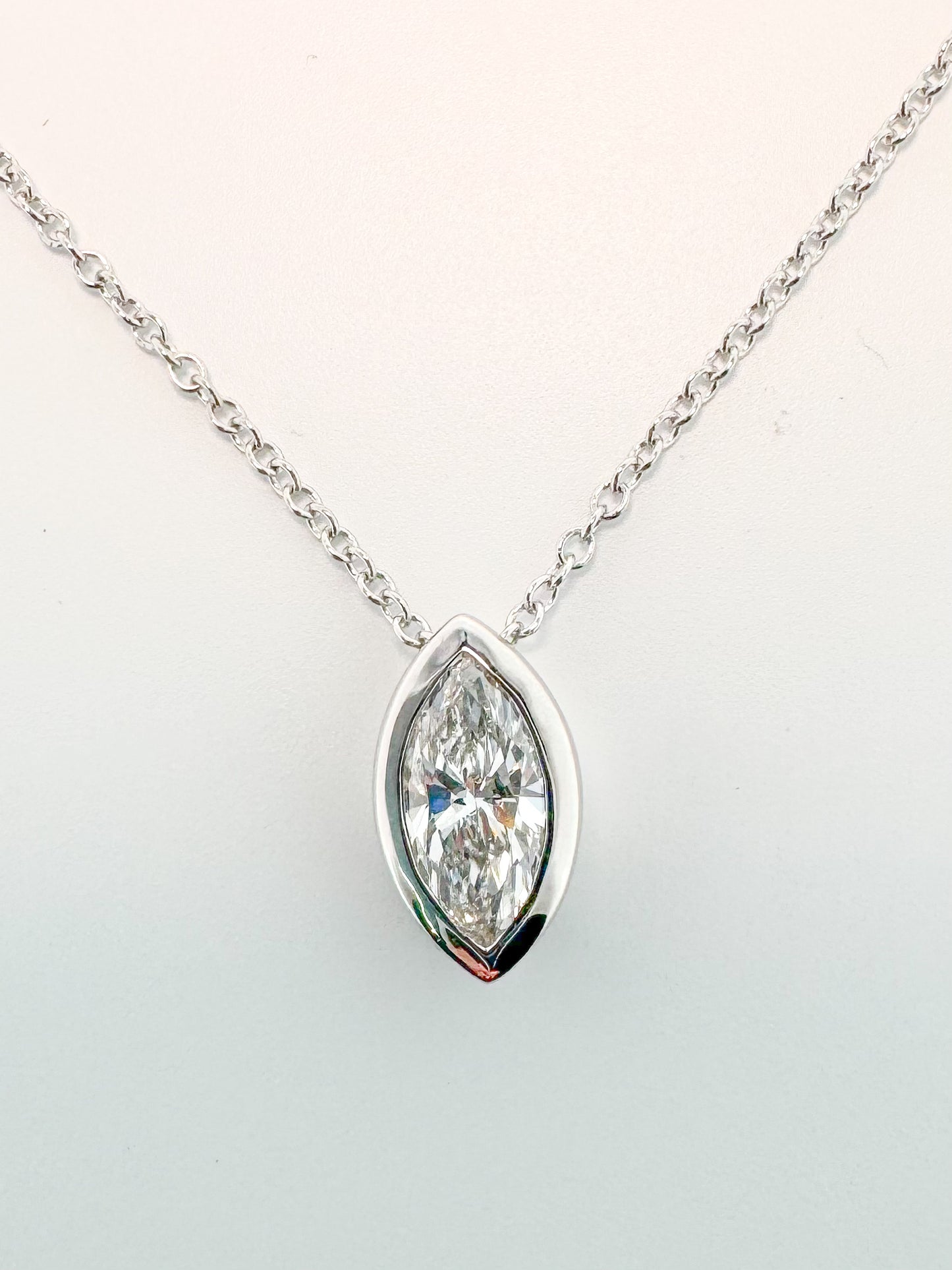 14K White gold .63 Marquise lab grown diamond pendant