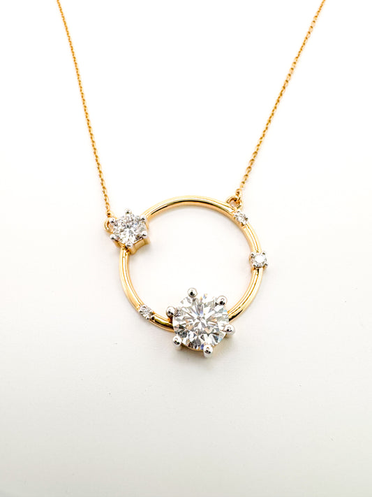 14K, Yellow gold, 1.60 diamond total weight circle pendant. Lab grown
