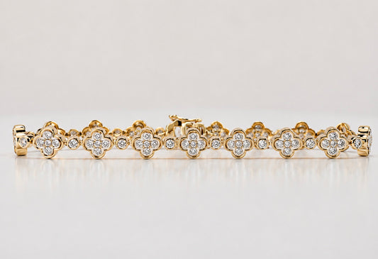 14K, white and yellow gold, 2.50 carat, natural diamond, Alahambra tennis bracelet.
