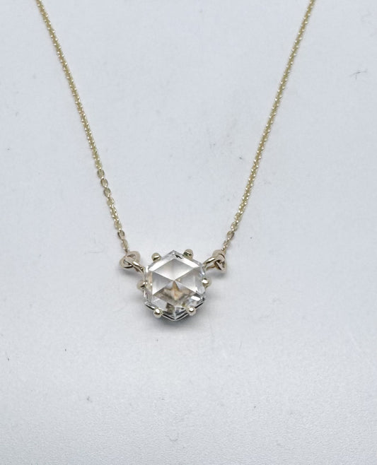 14k, Yellow gold, custom cut Hexagon, lab diamond pendant. VVS1 F