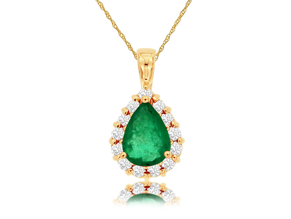 14ky, Natural emerald and diamond pendant.