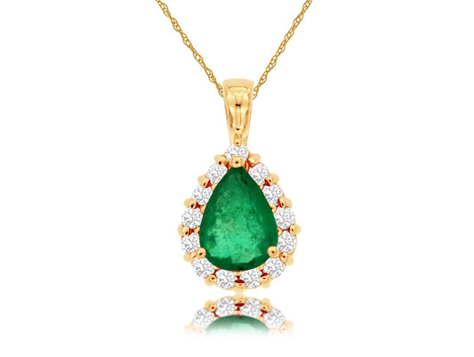 14ky, Natural emerald and diamond pendant.