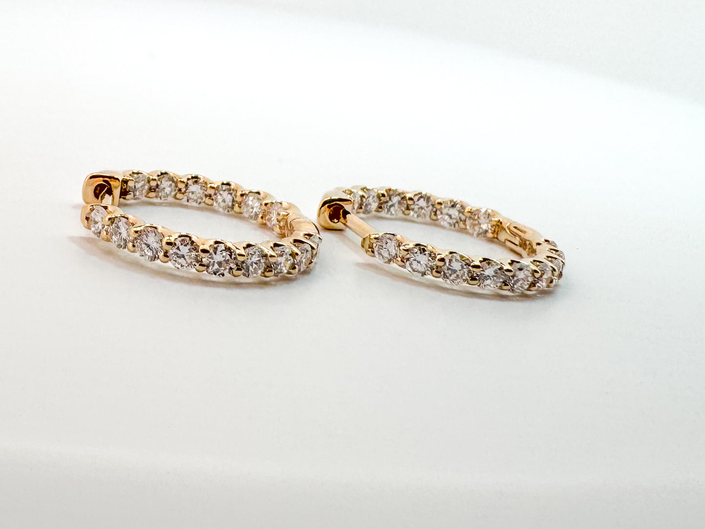 14K, yellow gold, inside out, lab grown diamond earrings. 1.00 ctw