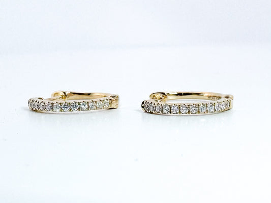 14k, Yellow gold, .15 diamond total weight, huggie diamond earrings.