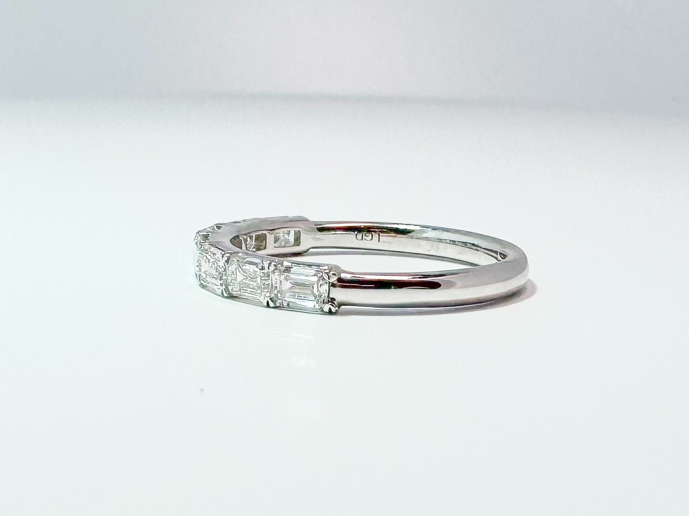 14k, white gold, lab grown, emerald cut, lab grown diamond band. 1.01 carats VS2 G