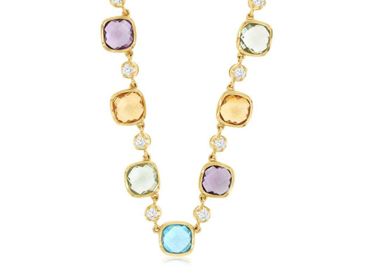 14k, Yellow Gold, 4.90 carat Sapphire, .30 carat total weight, Fancy Sapphire & Diamond Necklace