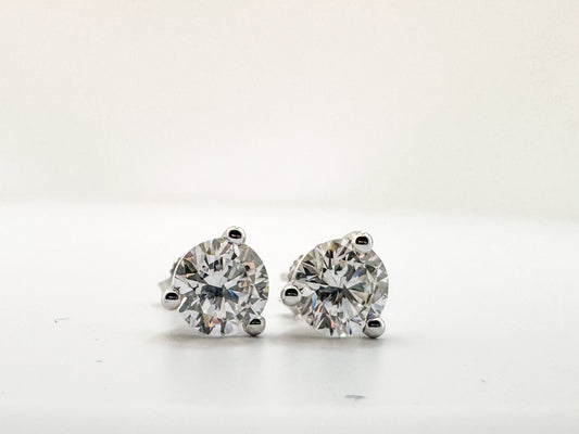 14K, white gold 2.00 carat total weight lab grown diamond stud earrings .
