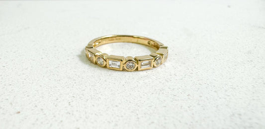 Yellow Gold Baguette & Round Diamond Band