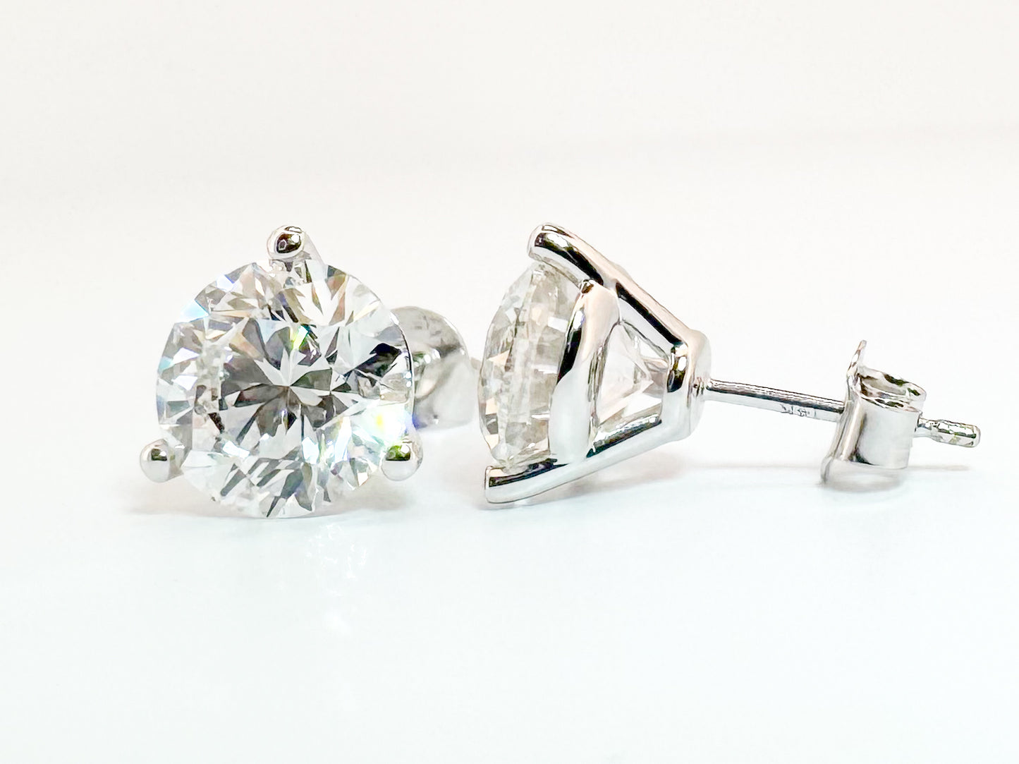 14k, white gold, 6.02 cart total weight, lab grown martini stud earrings.