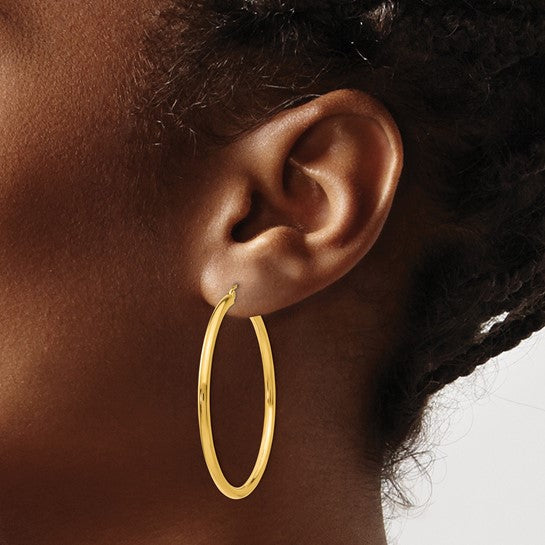 14k gold hoops 2.5mm wide by 45mm diameter