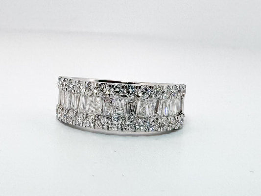 14K, White gold, baguette and round brilliant, lab diamond fashion ring. VS E-F 1.70 carats