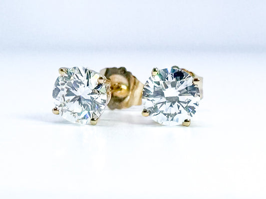 14K, yellow gold 1.00 carat total weight, lab diamond stud earrings. VS1/VS2 E-F
