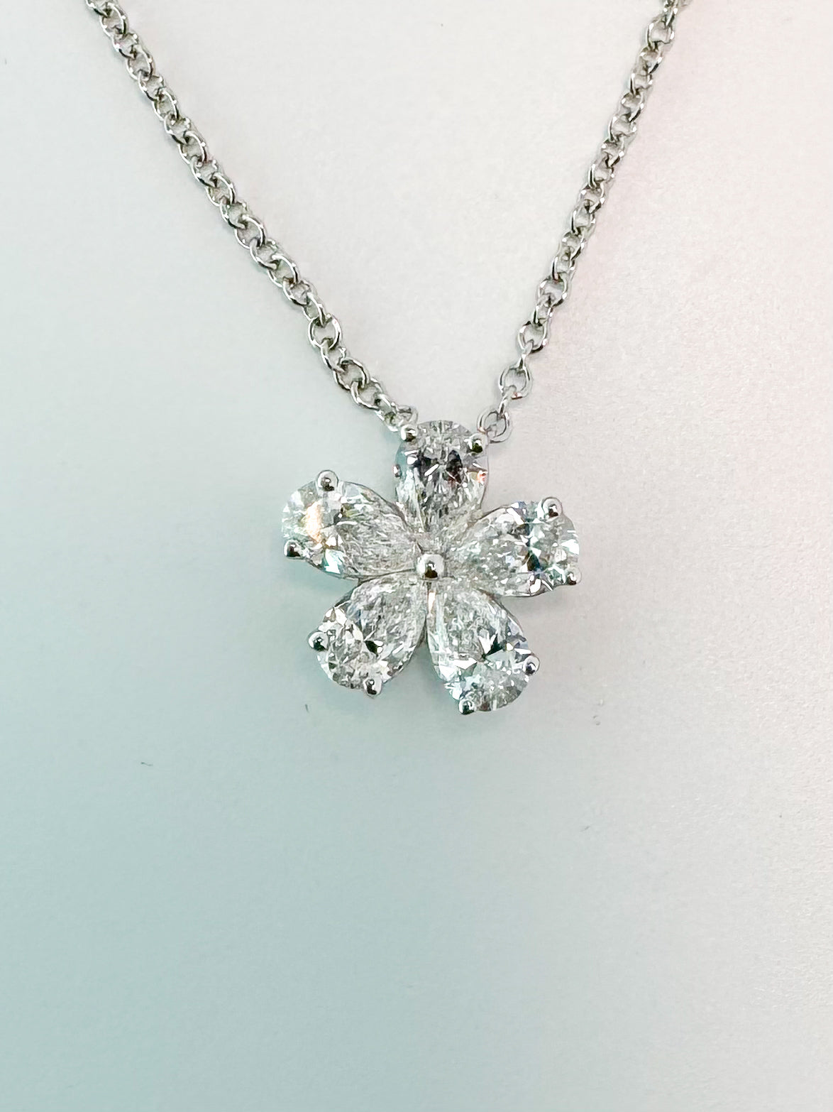 14K White gold, .60 carat, lab diamond flower pendant. VS E-F