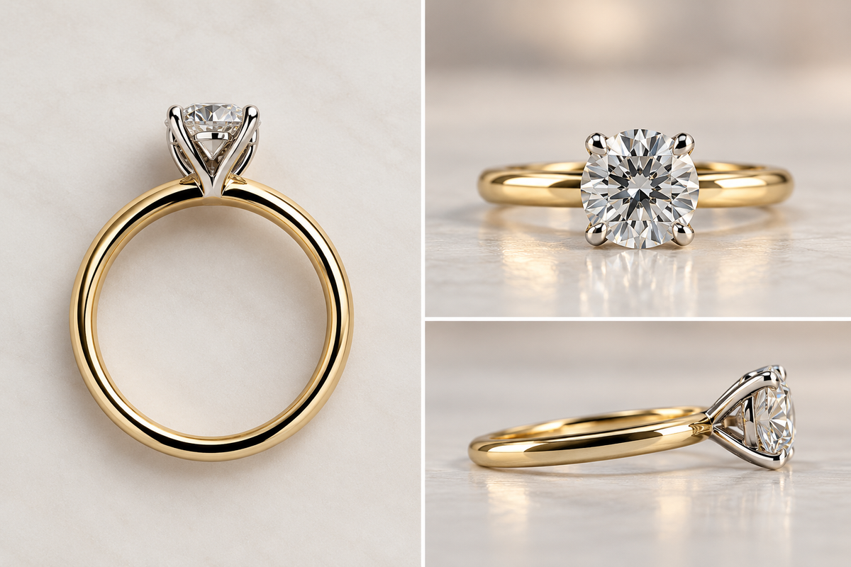 14K two tone, 1.00 carat lab grown engagement ring. VS1 F ideal cut. IGI certified