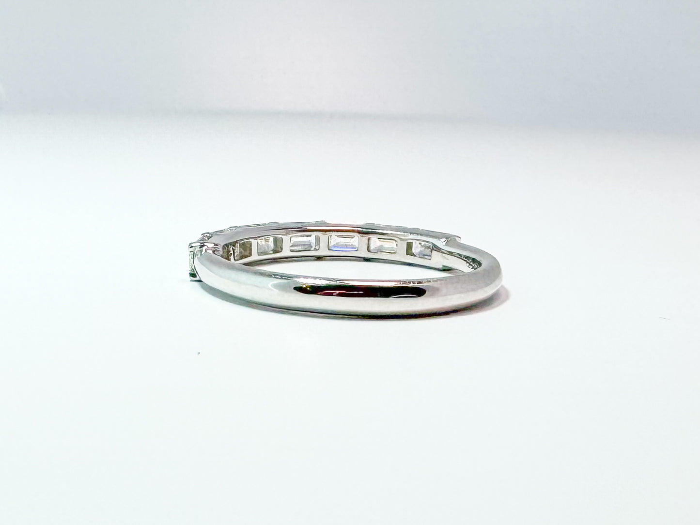 14k, white gold, lab grown, emerald cut, lab grown diamond band. 1.01 carats VS2 G