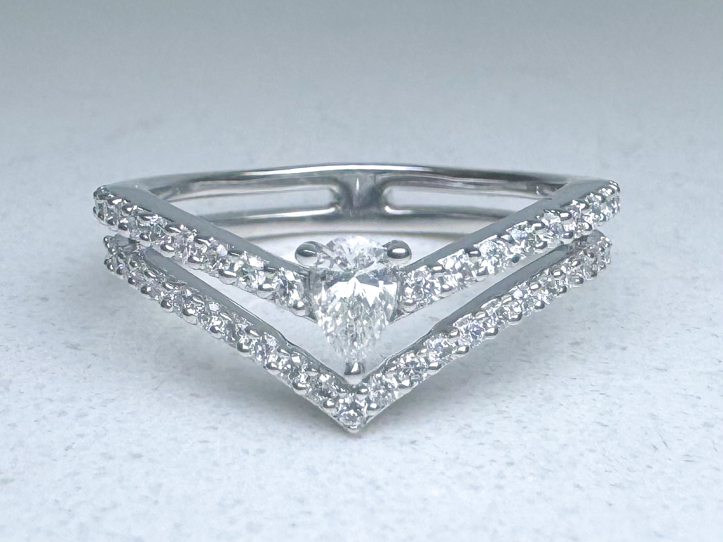 14k, white gold, chevron diamond fashion ring. .50 diamond total weight.