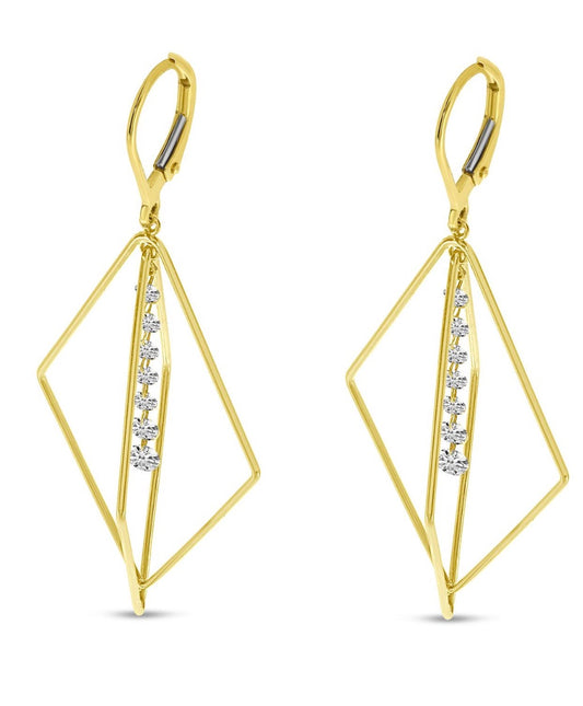 14KY 3-D geometric, natural diamond dangle earrings.
