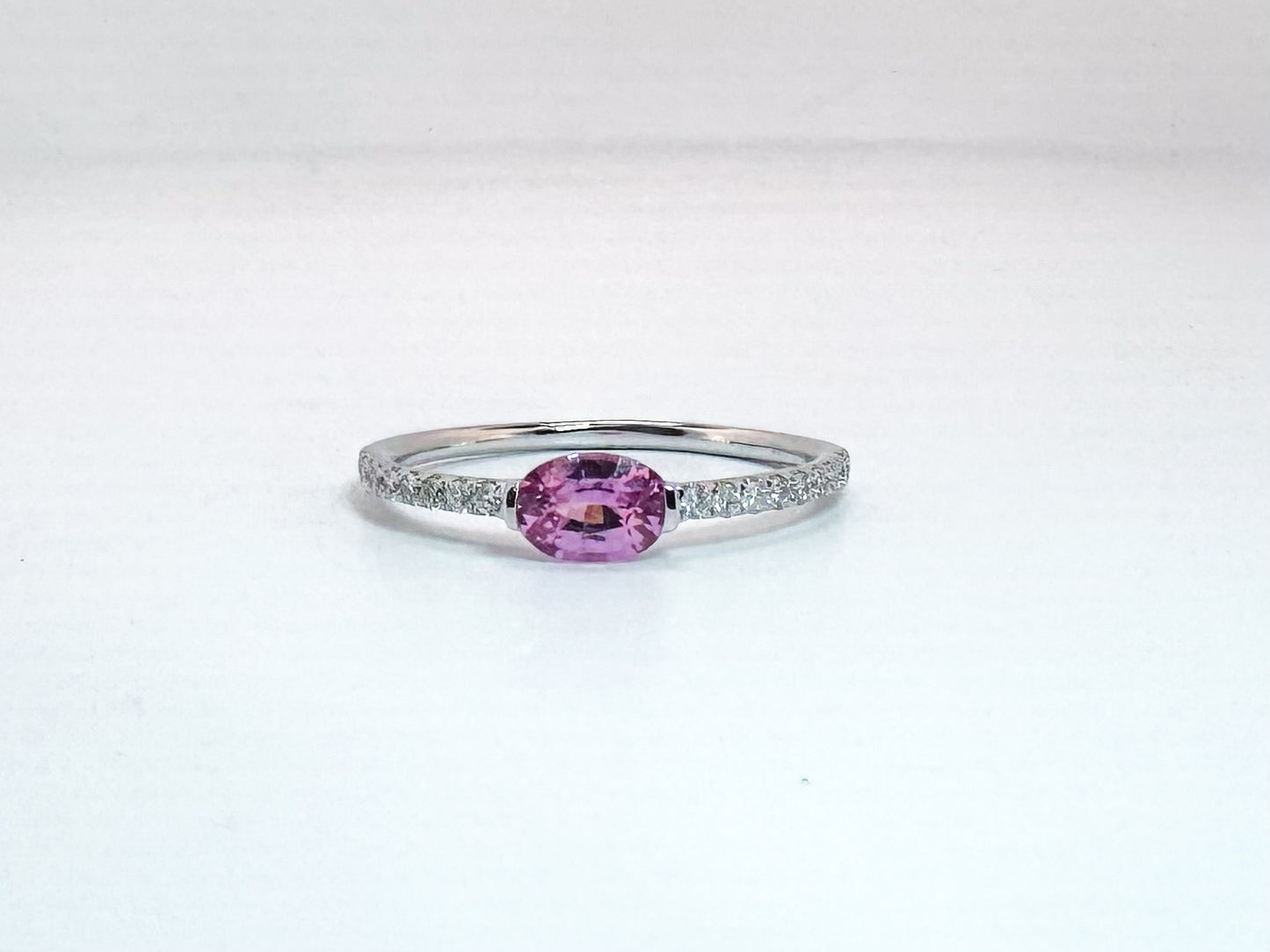 14k, white gold, .53 carat natural pink sapphire with .17 carats of diamonds