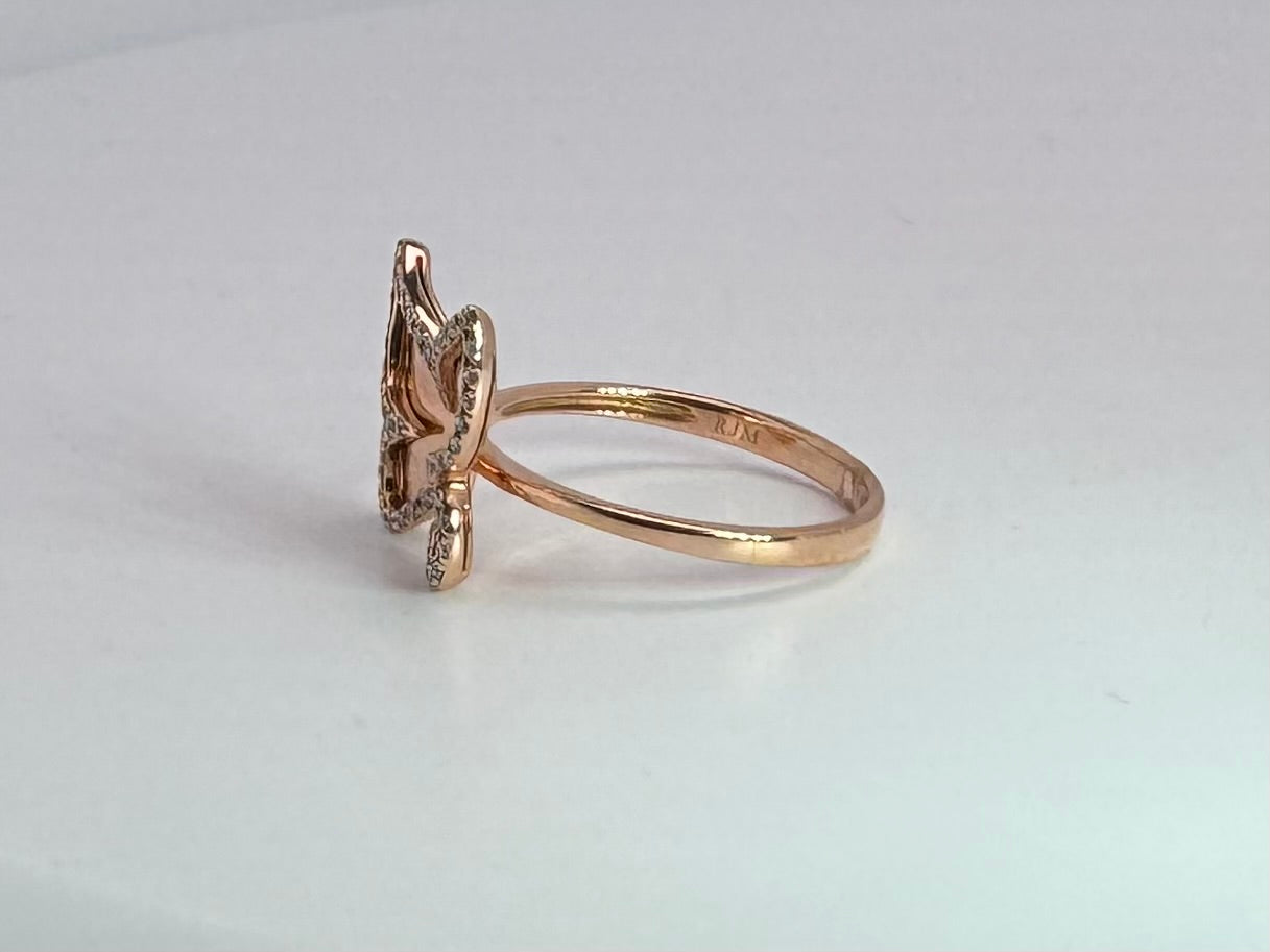 14k rose gold diamond butterfly ring with .25 dtw side diamond