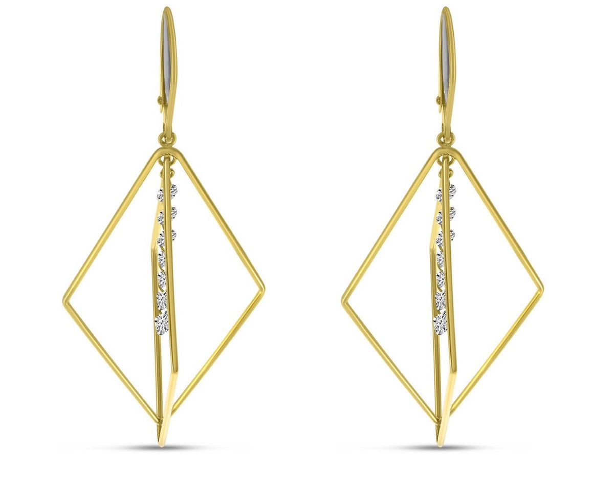 14KY 3-D geometric, natural diamond dangle earrings.