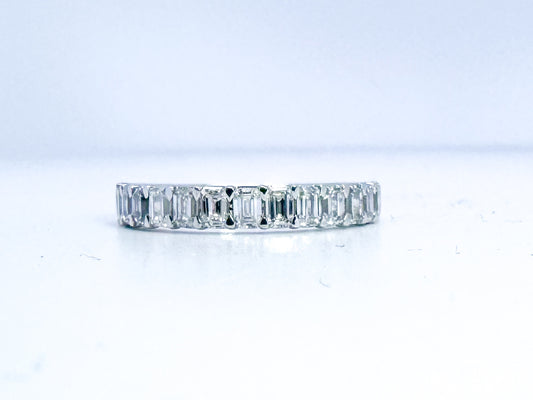 14k, White gold 1.60 diamond total weight, emerald cut lab grown band.