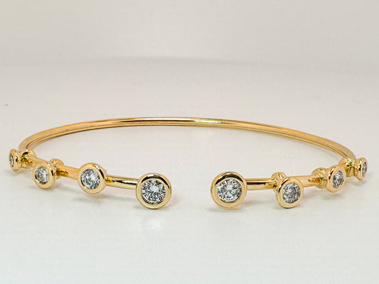 14K, yellow gold lab diamond bangle/cuff bracelet. 1.00 carat total weight