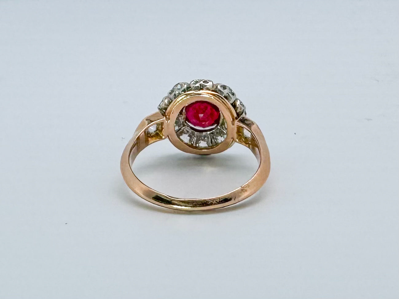 Platinum & 18k rose gold EDWARDIAN  natural ruby and diamond fashion ring